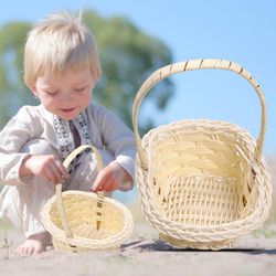handmade wicker flower basket - portable handle party wedding picnic decorative basket - kid gift easter wicker rattan