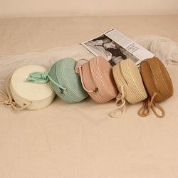 summer beach bag - round rattan woven handbag - fashion handmade straw handbag shoulder bags for women girl.