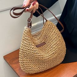 summer fashion straw bag - beach holiday crossbody bag - shopping large capacity woven shoulder handbag - messenger ladi