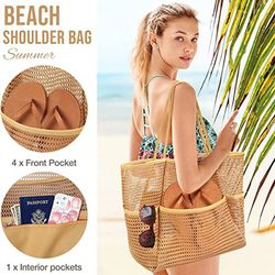 multi-pocket summer beach bag for towels - mesh durable travel handbag - toys organizer - waterproof underwear swimming