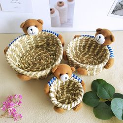 3 sizes handmade woven storage basket easter bunny bear egg basket straw wicker rattan belly garden flower pot plant bas