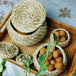 handmade seagrass storage basket with lid - snack organizer box - rattan storage flower baskets - home kitchen organizer