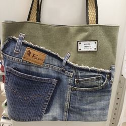 unusual denim women handmade shoulder bag-tote denim bag with pockets