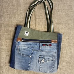 denim handmade shoulder bag -tote bag