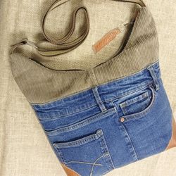 handmade denim and corduroy shoulder bag, shoulder bag, textile hobo bag, eco friendly bag, shoulder bag