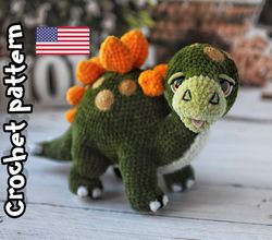 crochet dinosaur pattern, crochet stegosaurus pattern, baby dino, amigurumi pattern, stuffed toy, english pdf, diy tutor