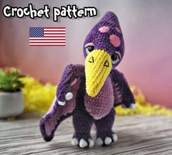 dinosaur crochet pattern, crochet amigurumi pterodactyl, stuffed dinosaur, crochet pluch, english pdf, diy tutorial