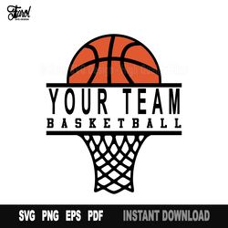 basketball svg png, half basketball and hoop, sport svg cut file