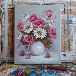 flower oil painting original art pink flower wall art