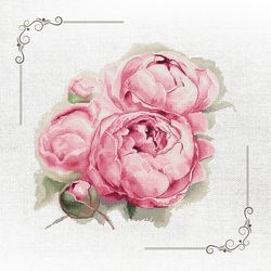 vintage style pink flower cross-stitch pattern - botanical artwork