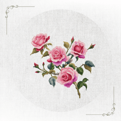 vintage pink rose bouquet cross-stitch pattern - instant download for diy home decor