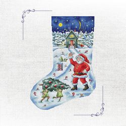 celebrate the magic time with santa - christmas stocking cross stitch pattern