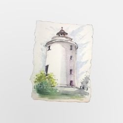 aceo original watercolor painting lighthouse suurupi 3.5 x 2.5 inches mixed media