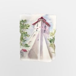aceo original watercolor painting lighthouse kopu 3.5 x 2.5 inches mixed media