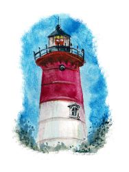 aceo original watercolor painting lighthouse by the beach 2.5 x 3.5 inches mixed media