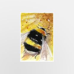 aceo original watercolor painting bumblebee 2.5 x 3.5 inches mixed media