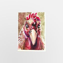 crazy chicken original watercolor painting