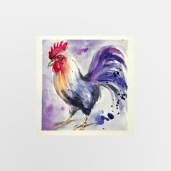 rooster original art watercolor painting