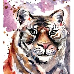 tiger original art watercolor painting aceo