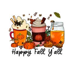 happy fall y'all thanksgiving coffee png, thanksgiving coffee png, coffee png, christmas logo png, instandownload