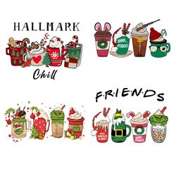 4 christmas coffee friennd bundle png, christmas coffee png, coffee png, coffee cups, christmas logo png, instandownload