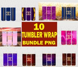 10 tumbler chanel luxury bundle design png, chanel tumbler wrap, sublimation designs downloads, instant download-1