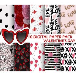 10 digital paper, paper png, valentine paper, valentine background, digital paper pack png, digital download