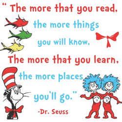 the more that you read, the more things you will know. the more that you learn, the more places you'll go dr seuss svg