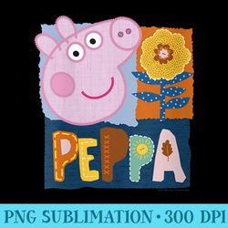 peppa pig embroidered box panel big face floral portrait - shirt vector illustration