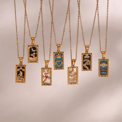 tarot card necklace, tarot card deck necklace, astrology necklace, tarot card jewelry