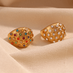 bubble zircon round top ring, chunky ring, colorful 18k gold plated