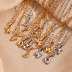 3d gold chunky balloon letter necklace, bubble letter necklace, 3d letter necklace