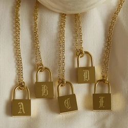 lock necklace, padlock necklace, initial lock necklace, mini padlock pendant, engraved lock necklace, tarnish free