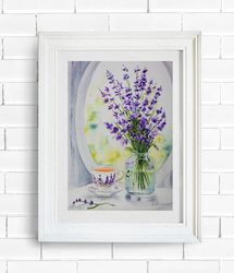 lavender original watercolor painting lavender tea 12"x16" original watercolor painting floral painting original artwork