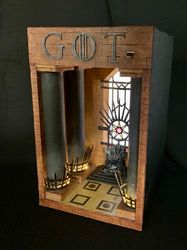 book nook game of thrones, handmade, book shelf, shelf insert, bookends, gift, booknook, diorama