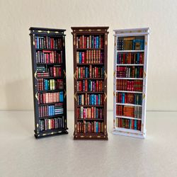 bookshelf miniature with books, brown, handmade, diorama