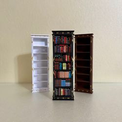 bookshelf miniature with books, black, handmade, diorama