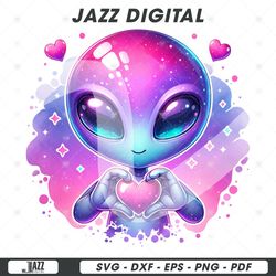 cute alien clipart, alien heart hands png, trendy galaxy ali