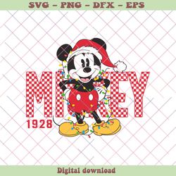 retro checkered mickey christmas lights 1928 svg file, png - svg files, z774