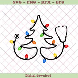 stethoscope christmas tree with lights svg for cricut files, png - svg files, z778