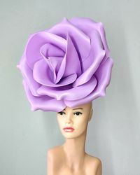 large flower fascinator wedding headband, giant vertical rose on hairband, kentucky derby hat, bride bridal hair clip