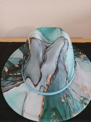 turquoise multi-colored fedora style hat