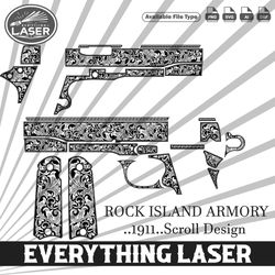 rock island armory 1911 scroll design ,logo, seal, custom, ai, vector, svg, dxf, png, digital, lasercut, lasermachine