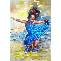 ballerina painting figurative original art 11" by 8" black african queen art dancing painting