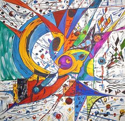 kandinsky style painting abstract original art 14" by 14" above sofa art vasily kandinsky