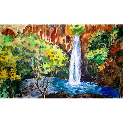 arizona painting waterfall original art grand canyon painting national park art 10" by 16" watercolor painting