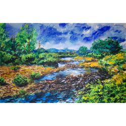 vermont painting landscape original art river artwork watercolor painting 11" by 16" nature wall art