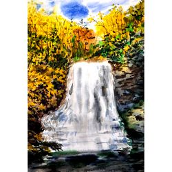 virginia painting waterfall original art landscape artwork autumn wall art 16" by 11" river painting