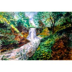 minnesota painting waterfall original art watercolor painting 11" by 16" above sofa art