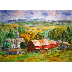 vermont painting landscape original art barn painting 11" by 15.5" farm artwork